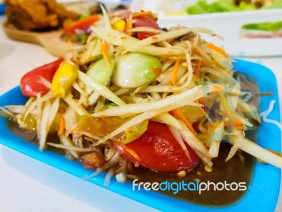 Thai Cuisine Food Papaya Salad Stock Photo