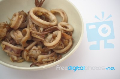 Thai Cuisine , Squid Stir Fried With Garlic Stock Photo