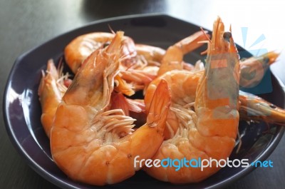 Thai Cuisine , Steamed Prawns Stock Photo