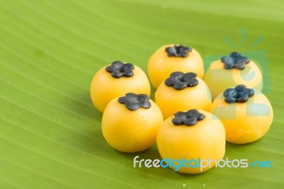 Thai Desert On Banana Leaf Stock Photo