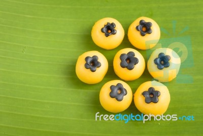 Thai Desert On Banana Leaf Stock Photo