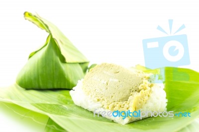 Thai Dessert In Green Banana Leaf Stock Photo