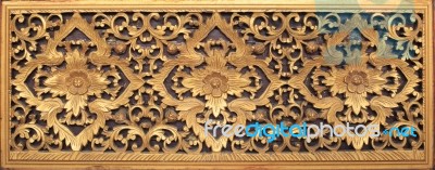 Thai Fine Art Wood Craft In Public Temple Stock Photo