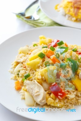 Thai Food Fried Rice With Chicken Stock Photo