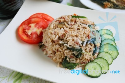 Thai Food, Fried Rice With Fish Stock Photo