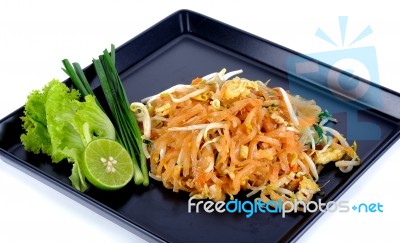 Thai Food Pad Thai , Stir Fry Noodles Isolated Stock Photo