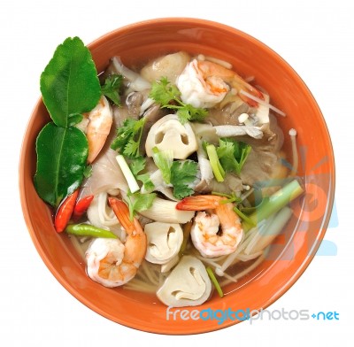 Thai Food Shrimp Soup With Mushrooms (tom Yum Goong) Stock Photo