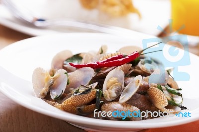 Thai Food Stir Fried Clams Stock Photo