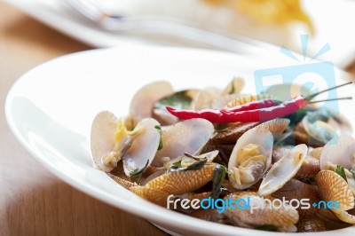 Thai Food Stir Fried Clams Stock Photo