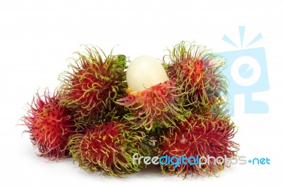 Thai Fruits On White Background (rambuton) Stock Photo