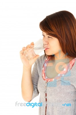 Thai Lady Is Drinking Water Stock Photo