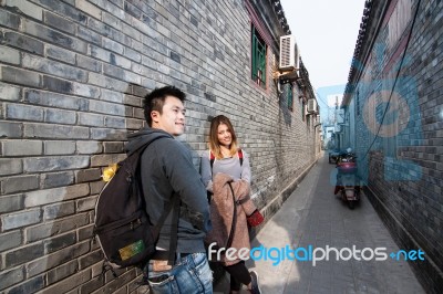 Thai Lover Traveler In Hutong Stock Photo