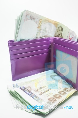 Thai Money Banknote In The Wallet Stock Photo