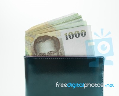 Thai Money Banknote In The Wallet Stock Photo