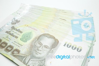 Thai Money Banknote On White Background Stock Photo