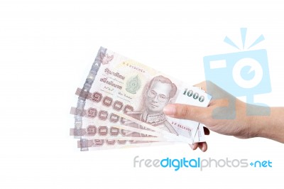 Thai Money In Your Hand Stock Photo