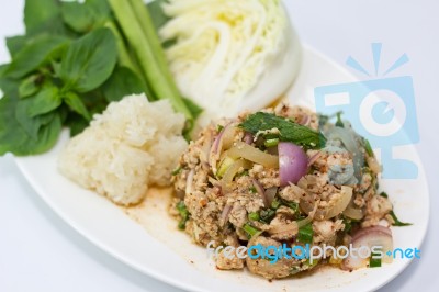 Thai Spicy Minced Pork Stock Photo