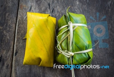 Thai Style Dessert, Made From Banana And Glutinous Rice, Wrap Wi… Stock Image