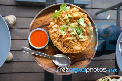 Thai Style Pork Crackling Omelette  , Thai Cuisine Stock Photo