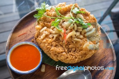 Thai Style Pork Crackling Omelette  , Thai Cuisine Stock Photo