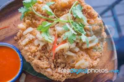 Thai Style Pork Crackling Omelette  , Thai Cuisine Stock Photo