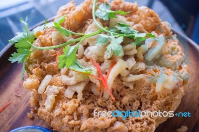 Thai Style Pork Crackling Omelette  , Thai Cuisine Stock Photo