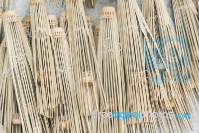 Thai Style Raw Wood Umbrella Structure Stock Photo