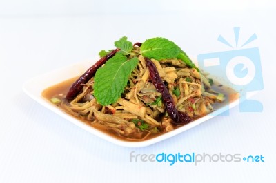 Thai Style Spicy Bamboo Shoot Salad Stock Photo