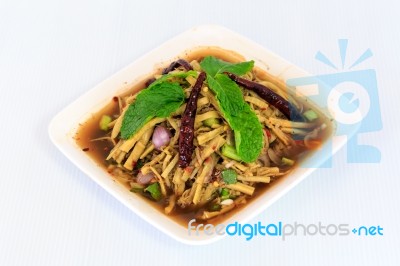 Thai Style Spicy Bamboo Shoot Salad Stock Photo