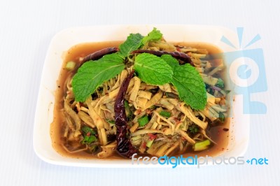 Thai Style Spicy Bamboo Shoot Salad Stock Photo