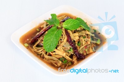 Thai Style Spicy Bamboo Shoot Salad Stock Photo