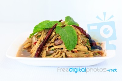 Thai Style Spicy Bamboo Shoot Salad Stock Photo