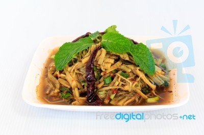 Thai Style Spicy Bamboo Shoot Salad Stock Photo