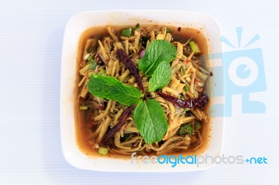 Thai Style Spicy Bamboo Shoot Salad Stock Photo