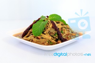 Thai Style Spicy Bamboo Shoot Salad Stock Photo