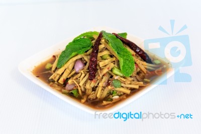 Thai Style Spicy Bamboo Shoot Salad Stock Photo