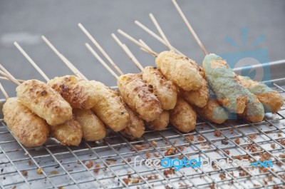 Thai Tradition Sticky Rice Grilled Stock Photo