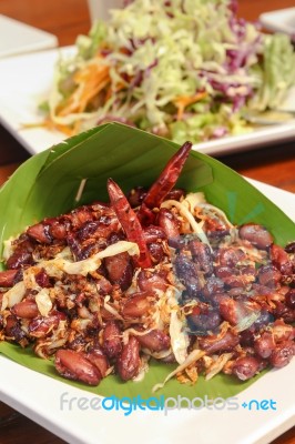 Thai Vegetarian Food Fried Red Beans With Garlic Stock Photo