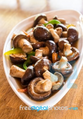 Thai Vegetarian Food Shiitake Mushrooms With Soy Sauce Stock Photo