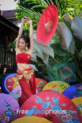 Thai Woman In Traditional Costume Stock Photo