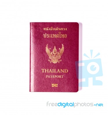 Thailand Passport Isolated On White Background With Shadow Stock Photo