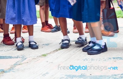 Thailand Secondary Education Students Are Standing In Line In Morning Stock Photo