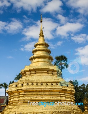 The Ancient Golden Pagoda In Chiangmai,the Northern Province Of Thailand Stock Photo