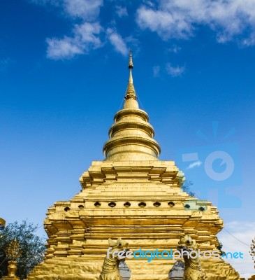 The Ancient Golden Pagoda In Chiangmai,the Northern Province Of Thailand Stock Photo