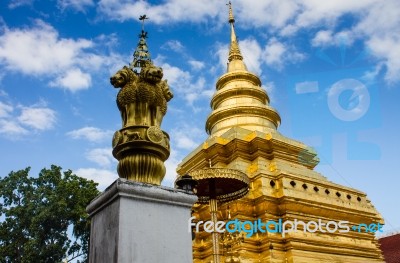 The Ancient Golden Pagoda In Chiangmai,the Northern Province Of Thailand Stock Photo