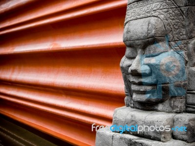 The Ancient Sandstone Sculpture, The Decor Of The Hotel Building… Stock Photo