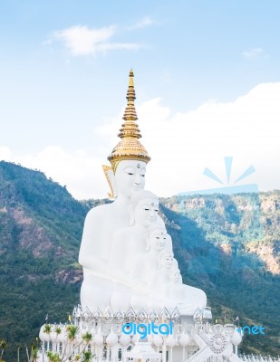 The Big White Five Buddha Statue At Wat Phra Thart Pha Son Kaew In Khao Kho Stock Photo