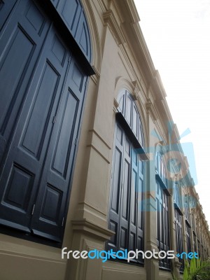 The Big Window At Yellow Palace Architecture In Bangkok Thailand   Asia… Stock Photo