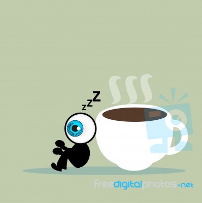 The Blue Eye Sleep With Coffee Cup Stock Image