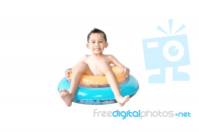 The Boy And Swim Rings Stock Photo